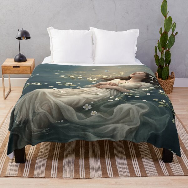Item preview, Dreamy Woman Lake Wall Art, Ethereal Water Lily Fine Art, Melancholic Nature Print designed and sold by stylishdzign.