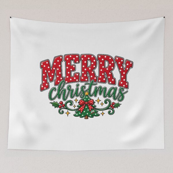 Item preview, Merry Christmas Polka Dot Red Tree Script Typography Art designed and sold by DesignArtist.ia.