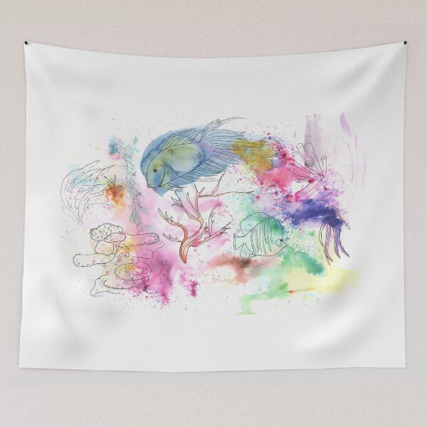 Item preview, Tropical Reef Sticker Sheet - Watercolor Jellyfish, Coral & Fish Stickers designed and sold by FaireWaveArt.