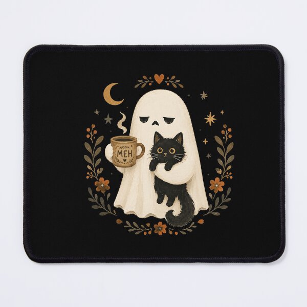 Item preview, Moody Ghost Holding Coffee Funny Halloween Cat designed and sold by LASTIQUE-dd.