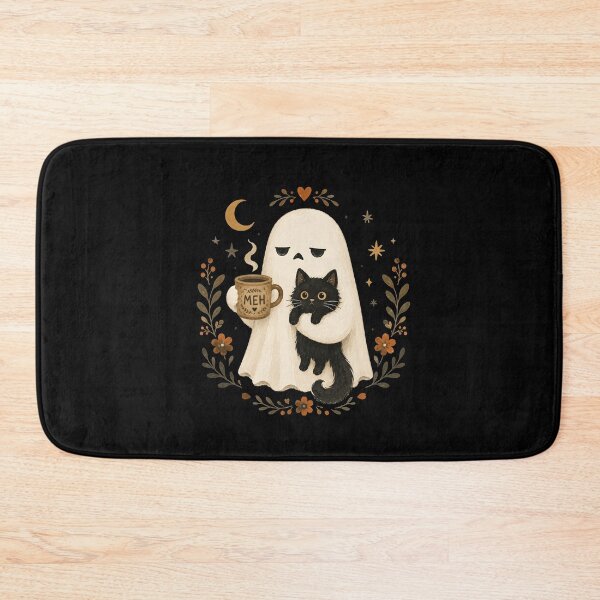 Item preview, Moody Ghost Holding Coffee Funny Halloween Cat designed and sold by LASTIQUE-dd.