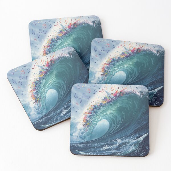 Item preview, Colorful Ocean Wave Music Art – Dramatic Blue Wave with Rainbow Musical Notes. designed and sold by fbtrisha.