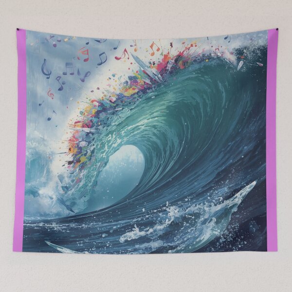 Item preview, Colorful Ocean Wave Music Art – Dramatic Blue Wave with Rainbow Musical Notes. designed and sold by fbtrisha.