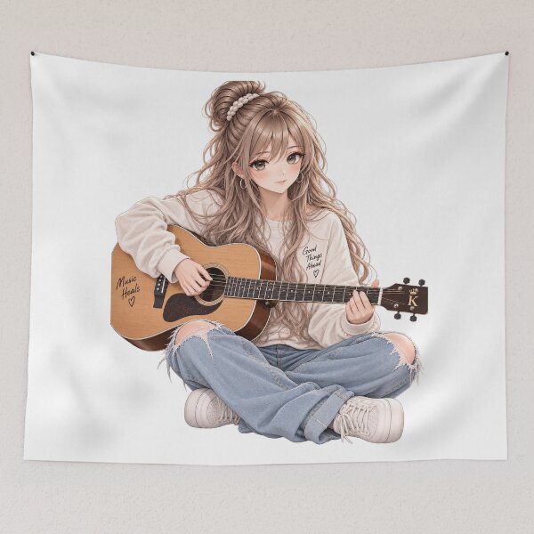 Item preview, Anime Girl Playing Guitar designed and sold by GRFORA.