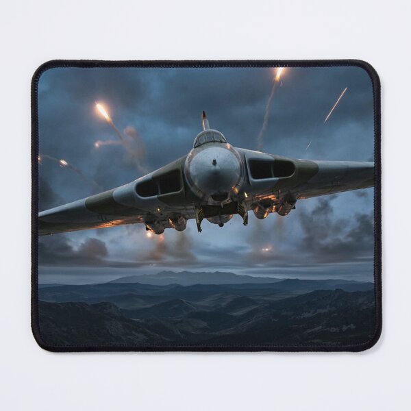 Item preview, RAF Vulcan Flares Dusk Mountains Illustration designed and sold by Airpower Art.