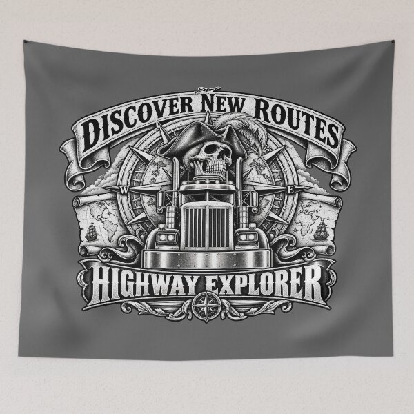 Item preview, Discover New Routes | Highway Explorer | Skeleton Captain Semi Truck Art designed and sold by NomadForge.