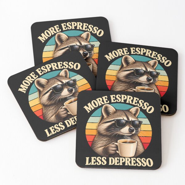Item preview, More Espresso Less Depresso Funny Raccoon Coffee Retro Vintage designed and sold by RetroOddity.
