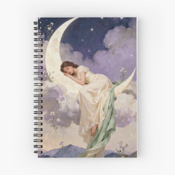 Item preview, Dreaming on the Crescent Moon, Dreamy Girl Fantasy Art, Celestial Night Illustration, Soft Feminine Wall Art designed and sold by stylishdzign.