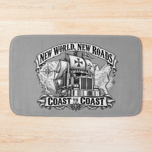 Item preview, New World New Roads | Coast To Coast | Vintage Sailing Ship Semi Truck Art designed and sold by NomadForge.
