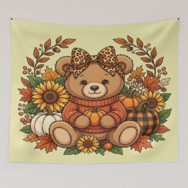 Item preview, Cute Teddy Bear In Autumn Sweater Pumpkin Wreath designed and sold by FABIOLA1970.
