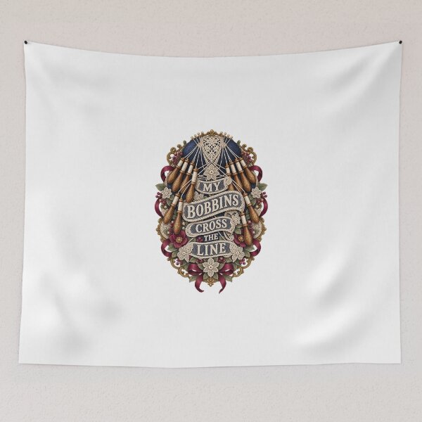 Item preview, Bobbins Cross the Line Illustrated Lace Art designed and sold by UrbanCanvvas.