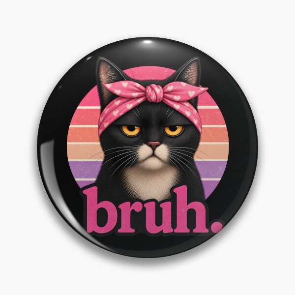 Item preview, Bruh Cat - Funny Black Cat Face Meme Retro designed and sold by RetroOddity.