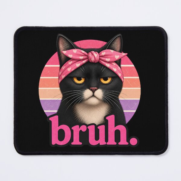 Item preview, Bruh Cat - Funny Black Cat Face Meme Retro designed and sold by RetroOddity.