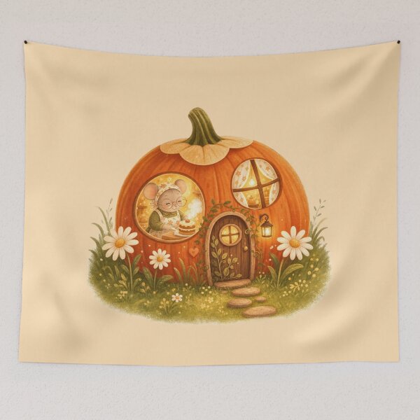 Item preview, Autumn Pumpkin Mouse House  Whimsical Fall Illustration with Cozy Cottage Vibes designed and sold by Bloomie_Studio .