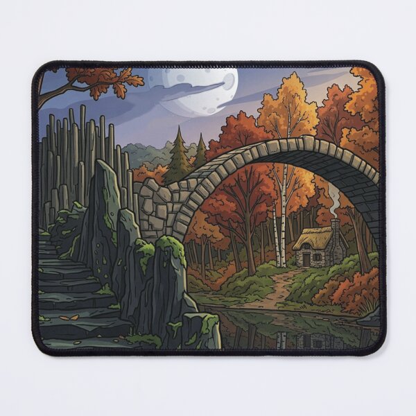 Item preview, Stone bridge and moon over cabin designed and sold by Lisseb3l.