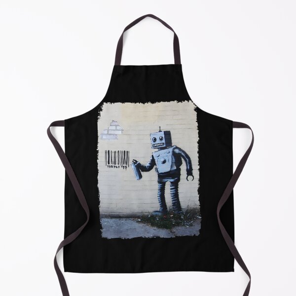 Item preview, Banksy-Inspired Smiling Robot Graffiti with Barcodes on Brick Wall Art designed and sold by richard143.