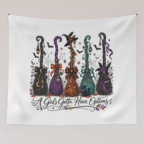 Item preview, A Girls Gotta Have Options Witch Broomstick Halloween Art designed and sold by DesignArtist.ia.