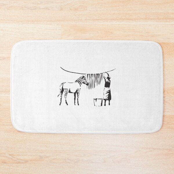 Item preview, Banksy-Inspired Graffiti Zebra Stripes on Clothesline with Woman Art Print designed and sold by richard143.