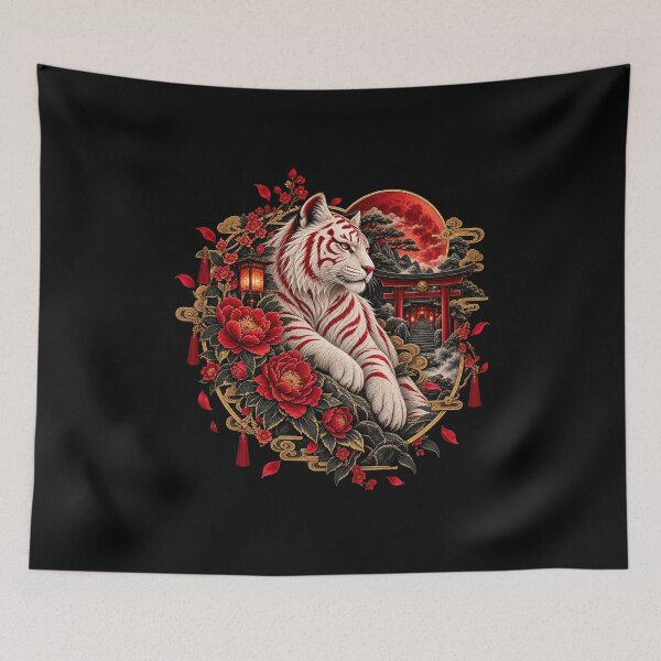 Item preview, Japanese White Tiger Peony Fantasy Art designed and sold by D69 Designs.
