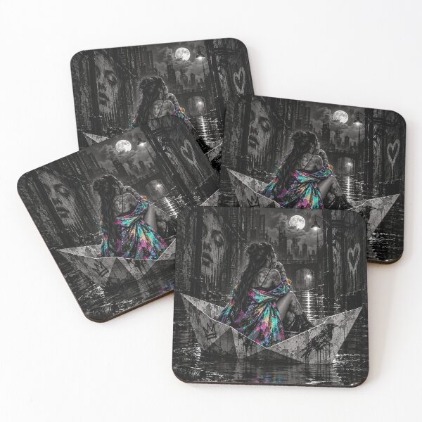Item preview, Dark Against the Dark - Neon Rainbow Paper Boat Urban Gothic Art designed and sold by Personiq Kaleido.