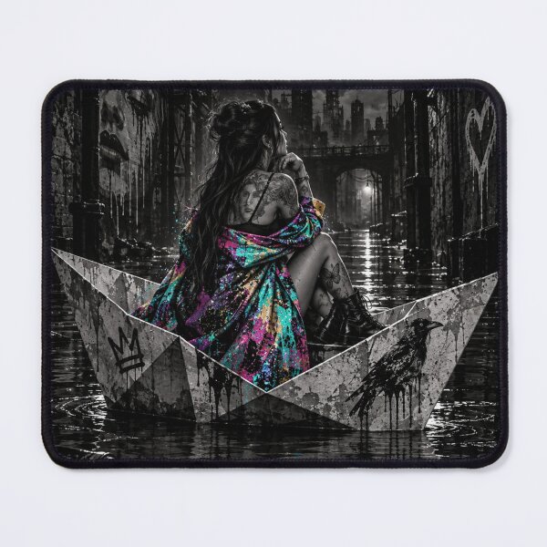 Item preview, Dark Against the Dark - Neon Rainbow Paper Boat Urban Gothic Art designed and sold by Personiq Kaleido.