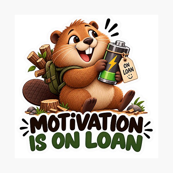 Item preview, Motivation Is On Loan – Funny Beaver Productivity Humor Sticker designed and sold by biomood.