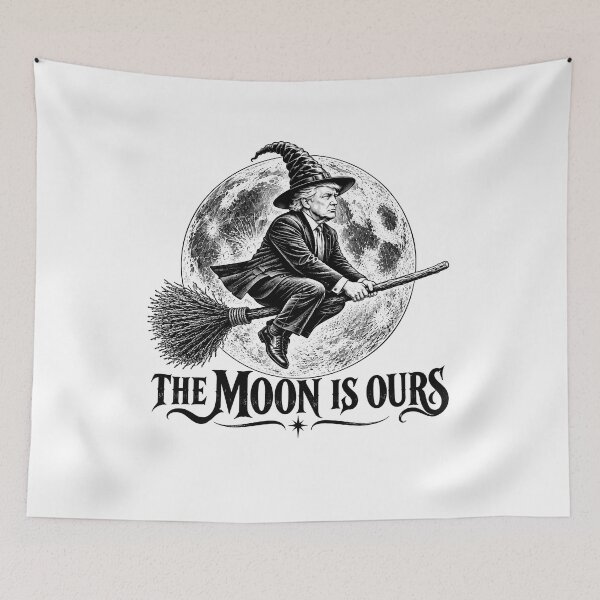 Item preview, The Moon Is Ours Funny Space Astronaut Halloween Witch Trump Moon Political Satire designed and sold by gunaone-design.