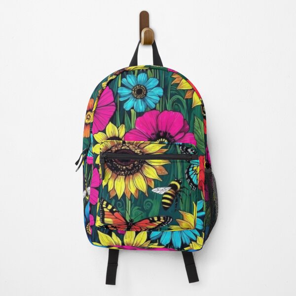 Item preview, Vibrant Neon Wildflower Meadow Pattern with Sunflowers and Butterflies designed and sold by Nexus Space.