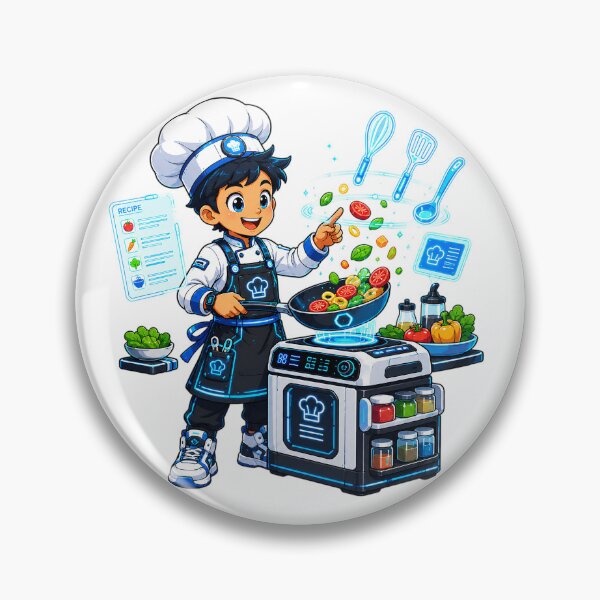 Item preview, Futuristic Little Chef Cooking with Smart Tech and Hologram Recipe Vector Design designed and sold by Nubian Style.