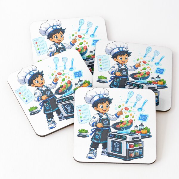 Item preview, Futuristic Little Chef Cooking with Smart Tech and Hologram Recipe Vector Design designed and sold by Nubian Style.