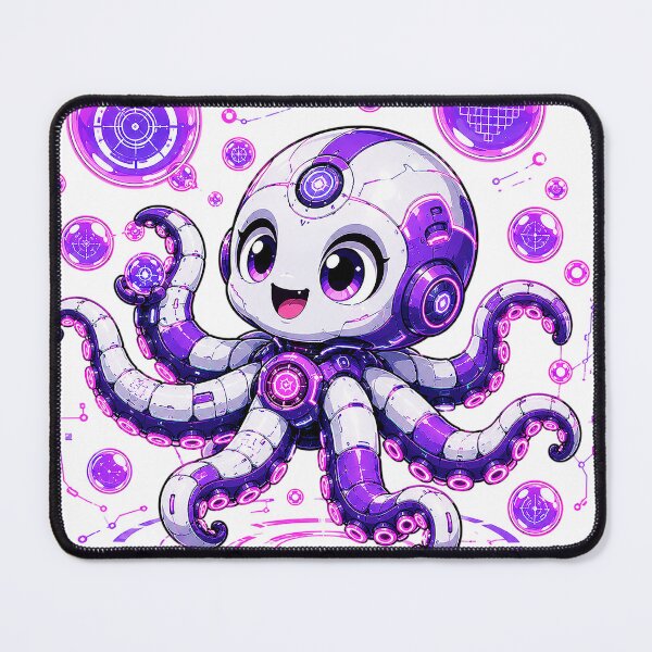 Item preview, Cute Cyberpunk Robot Octopus with Neon Purple Bubbles - Sci-Fi Vector Graphic Design designed and sold by Nubian Style.