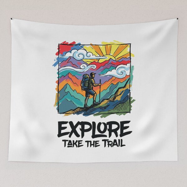 Item preview, Solo Hiker Mountain Trail Adventure Art Print designed and sold by Merch by Das Design Studio.