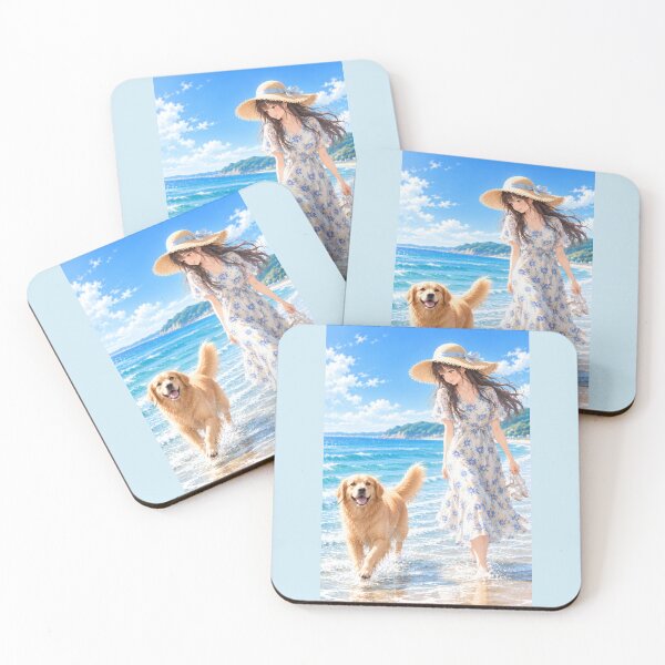 Item preview, Summer Beach Walk with a Golden Retriever designed and sold by Kurekou Lab.
