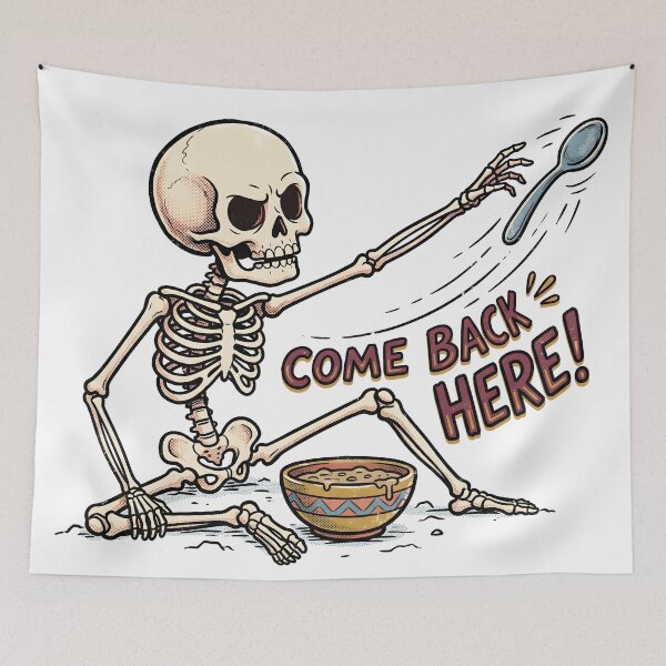Item preview, Skeleton Reaching for a Moving Spoon designed and sold by MisteryDesigner.