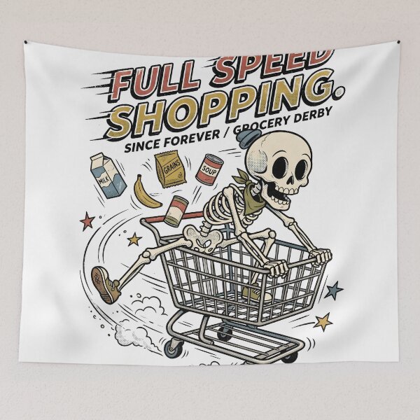 Item preview, Skeleton Riding Fast in a Shopping Cart designed and sold by MisteryDesigner.