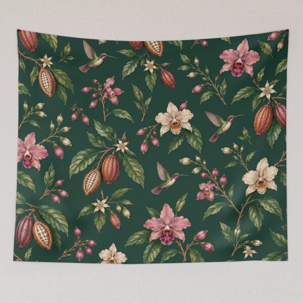 Item preview, Ecuador Botanical Garden – Orchids, Cacao & Hummingbirds Pattern designed and sold by HO•Designs.