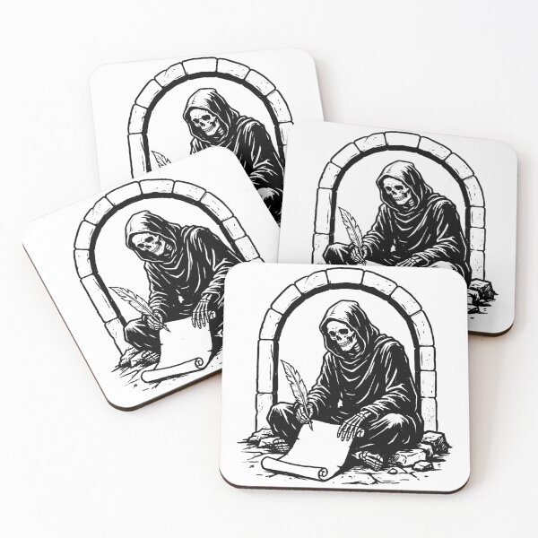 Item preview, Skeleton Staring at a Blank Unrolled Scroll designed and sold by MisteryDesigner.