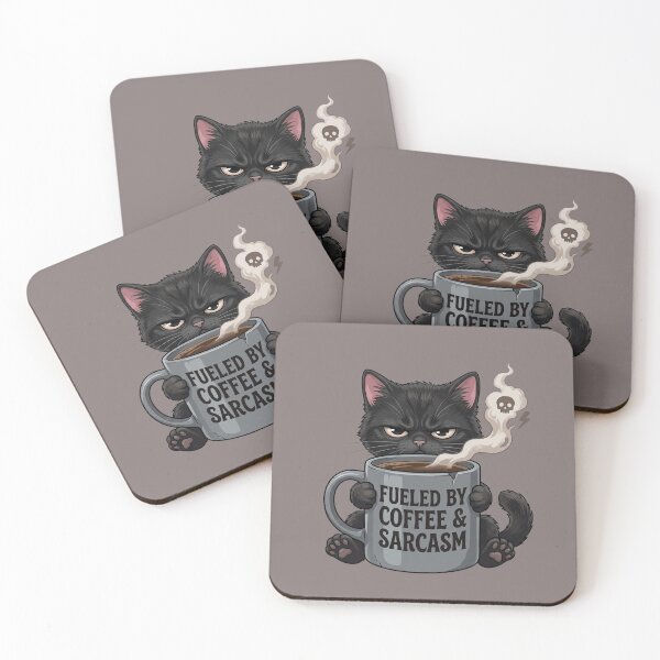 Item preview, Fueled By Coffee And Sarcasm Funny Black Cat designed and sold by NadinArtStudio.
