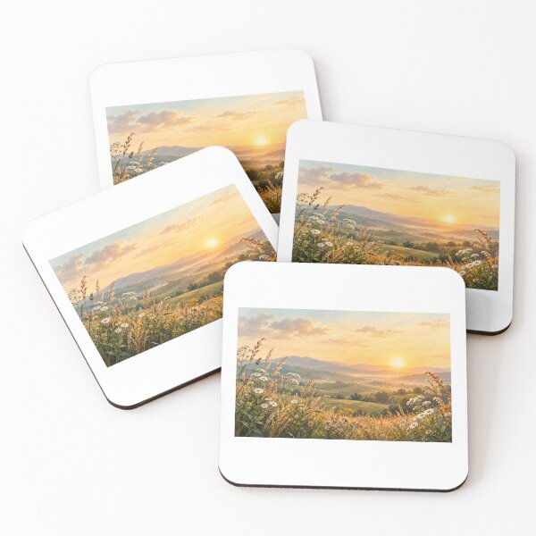 Artikelvorschau, Goldene Sonnenuntergangswiesen-Berglandschaft entworfen und verkauft von LearnFunStore.