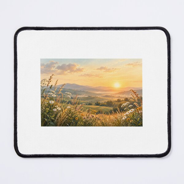 Item preview, Golden Sunset Meadow Mountain Landscape designed and sold by LearnFunStore.
