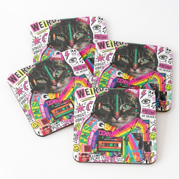 Item preview, M30W‑R1OT N30N‑BL4ST: The Feral Cat Collage Running Full Weird‑Lore Voltage designed and sold by Print Fiction.
