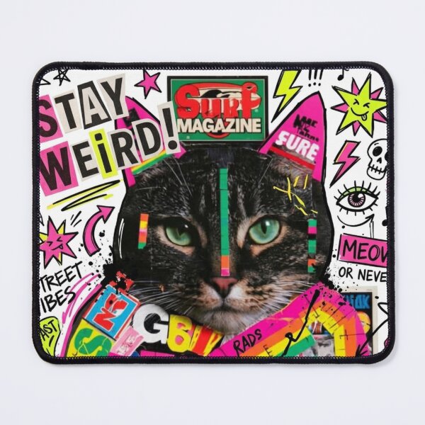 Item preview, M30W‑R1OT N30N‑BL4ST: The Feral Cat Collage Running Full Weird‑Lore Voltage designed and sold by Print Fiction.