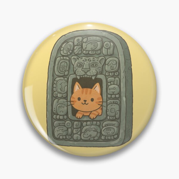 Item preview, Cute Orange Cat Peeking Out of a Maya Stela  designed and sold by MythoWorldddd.