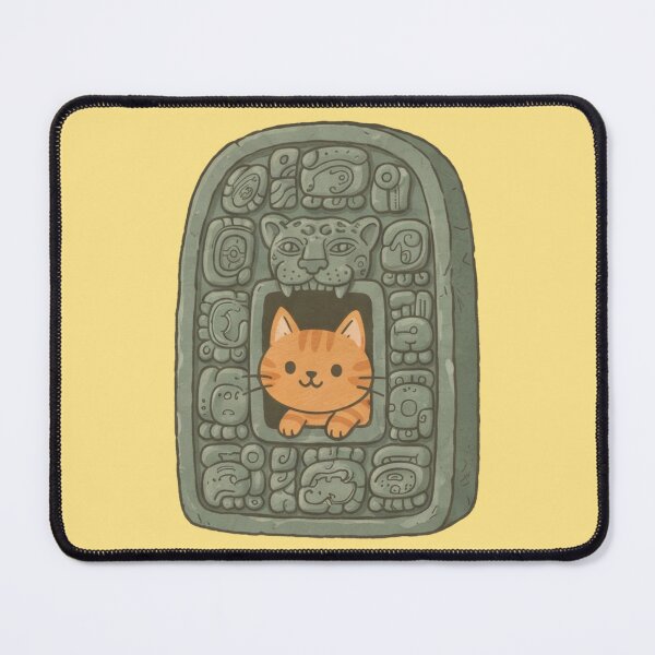 Item preview, Cute Orange Cat Peeking Out of a Maya Stela designed and sold by MythoWorldddd.