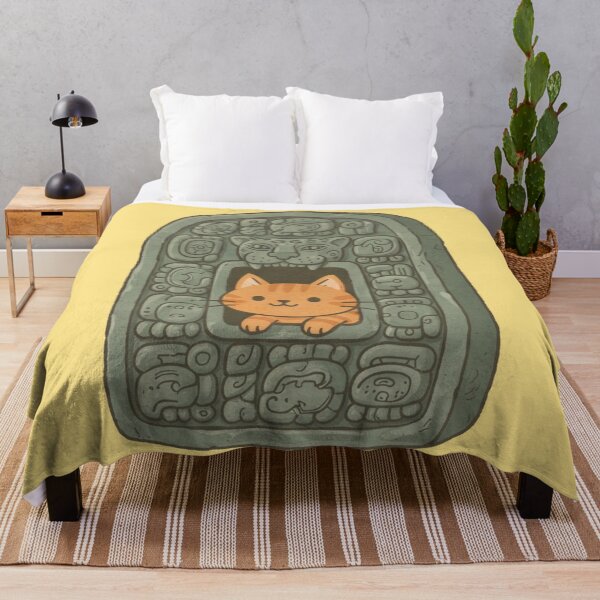 Item preview, Cute Orange Cat Peeking Out of a Maya Stela  designed and sold by MythoWorldddd.