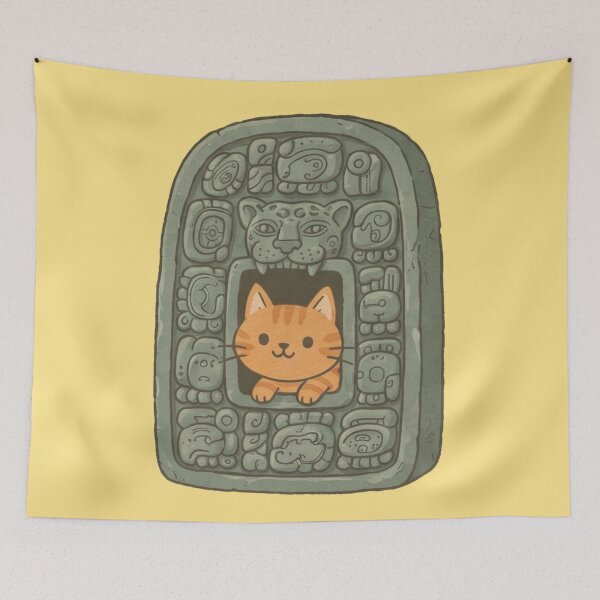 Item preview, Cute Orange Cat Peeking Out of a Maya Stela  designed and sold by MythoWorldddd.