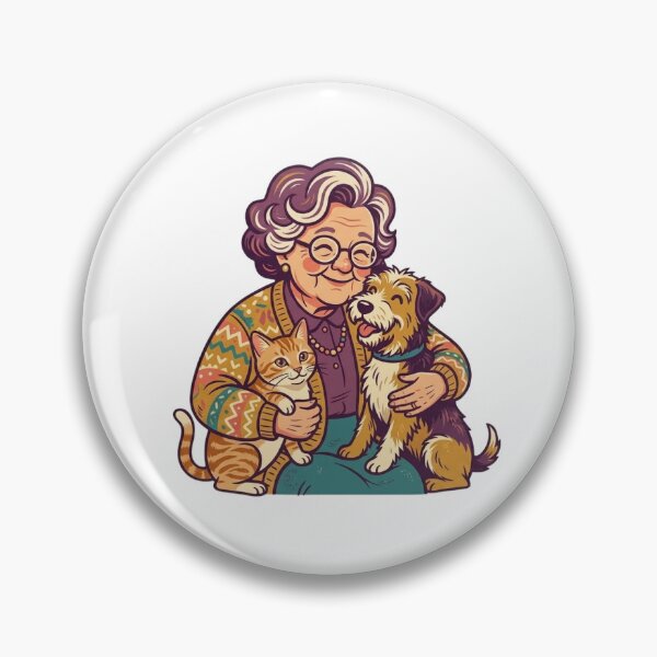 Item preview, Vintage Love: Elderly Woman with Dog and Cat designed and sold by FootprintofLove.
