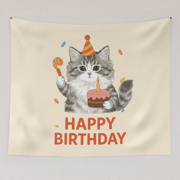 Item preview, KamKam the Cat Happy Birthday Celebration designed and sold by PetalsPaws.