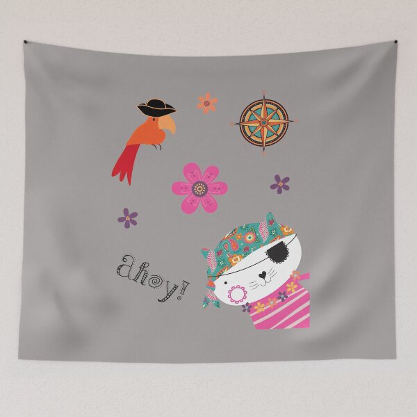 Item preview, Ahoy Pirate Cat with Parrot Floral Design-43 designed and sold by AnetteSchaller.