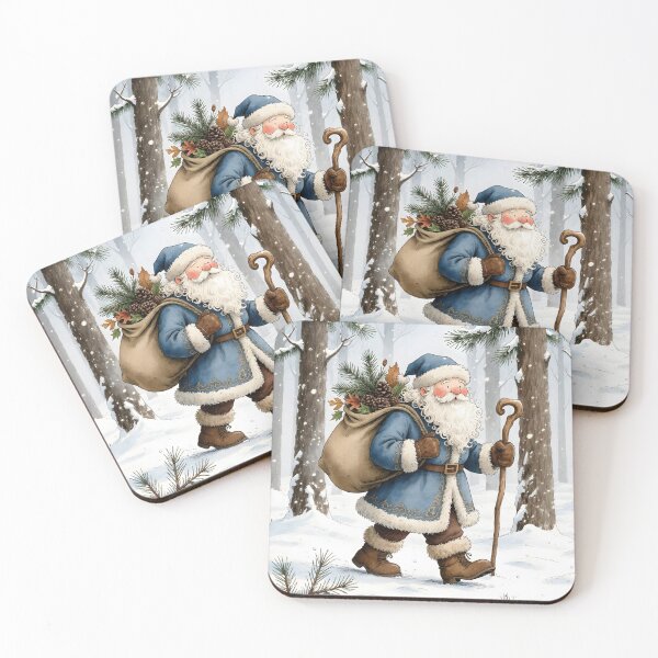 Item preview, Blue Santa Claus Walking in Winter Forest Watercolor designed and sold by Connys Colorful World.